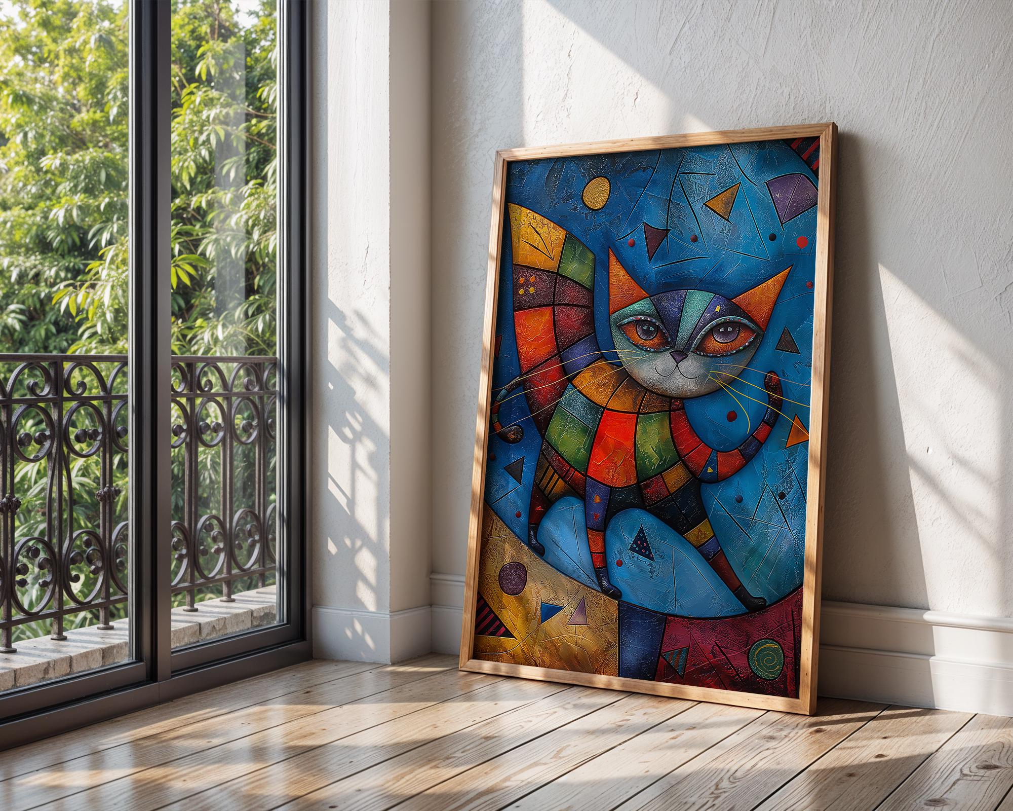 Abstract Cat Art Print | Colourful Geometric Feline Home Decor wall art print, modern home decor, unframed artwork by Nomad & Nest