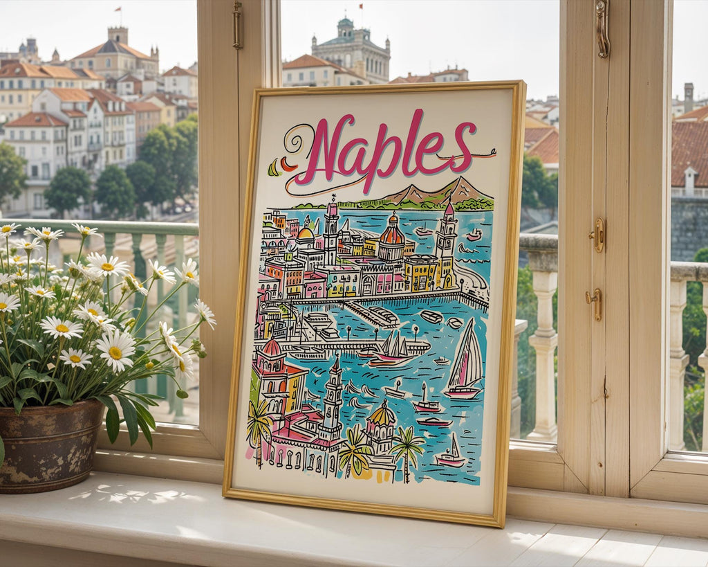 Naples Italy Art Print | Colorful Mediterranean Travel Poster wall art print, modern home decor, unframed artwork by Nomad & Nest