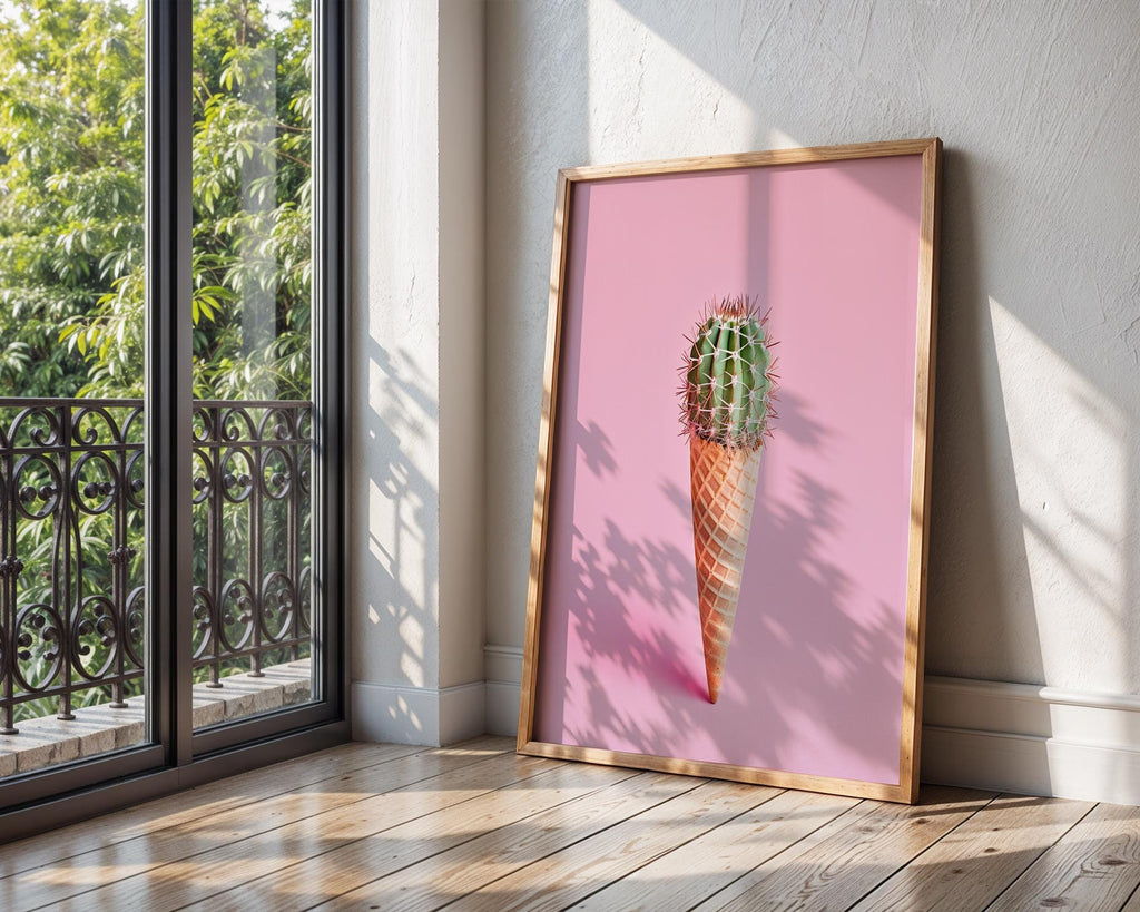 Colourful Prints | Cactus Ice Cream Cone Print | Pink Summer Botanical Art wall art print, modern home decor, unframed artwork by Nomad & Nest