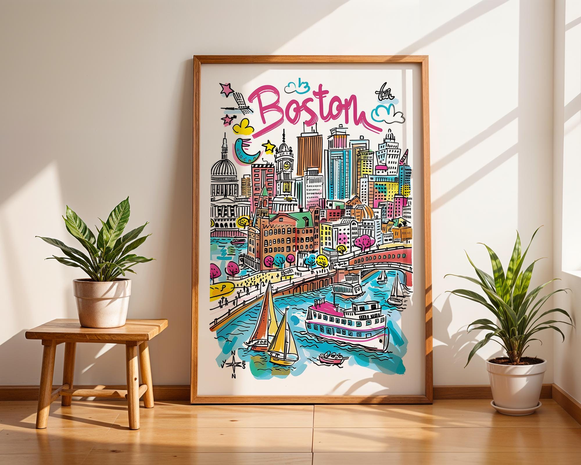 Boston Cityscape Art Print | Colorful USA Travel Poster wall art print, modern home decor, unframed artwork by Nomad & Nest