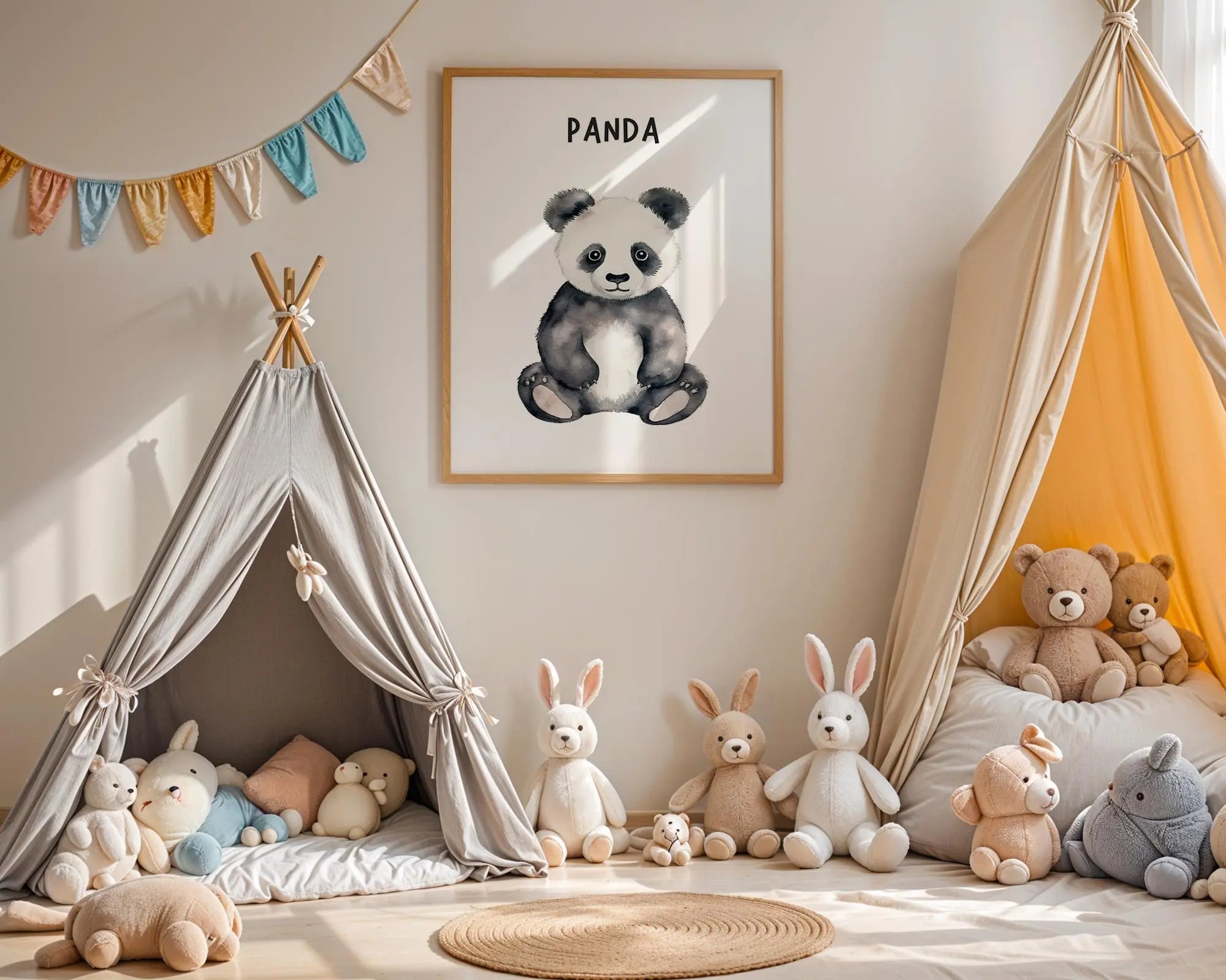 Playroom Ideas | Panda Nursery Wall Art | Neutral Animal Baby Illustration wall art print, modern home decor, unframed artwork by Nomad & Nest