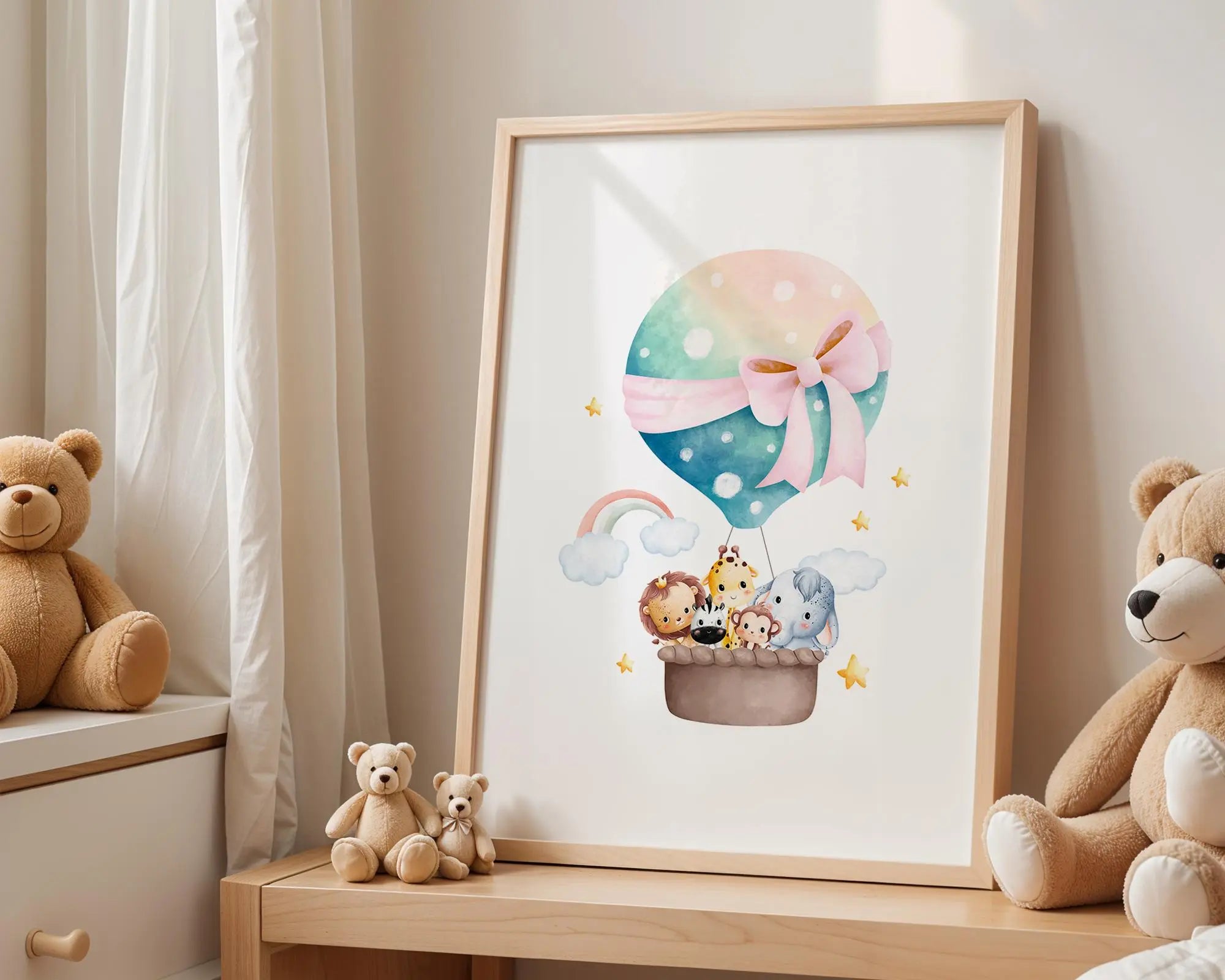 Playroom Ideas | Pink Balloon Nursery Art | Safari Animal Wall Print wall art print, modern home decor, unframed artwork by Nomad & Nest