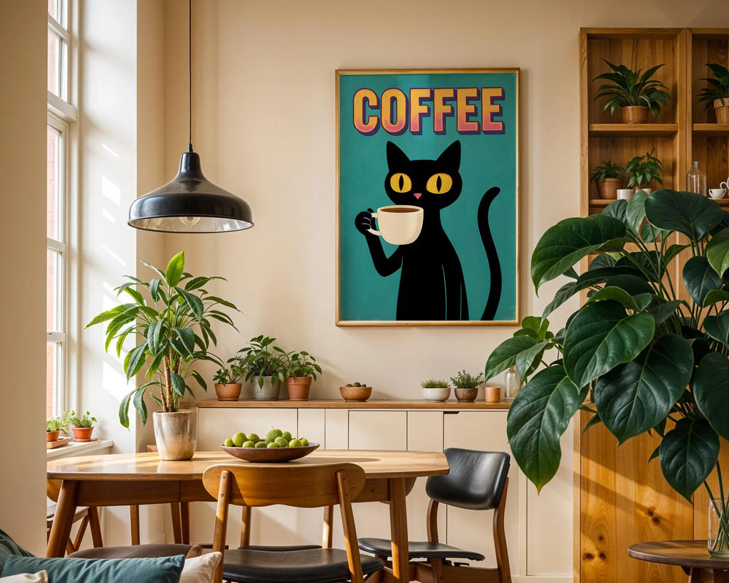 Positive Emotion | Coffee Cat Wall Art Print | Kitchen Illustration wall art print, modern home decor, unframed artwork by Nomad & Nest