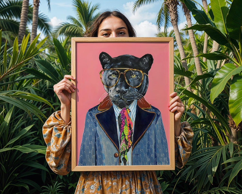 Panther in Suit Art Print | Luxury Animal Portrait wall art print, modern home decor, unframed artwork by Nomad & Nest