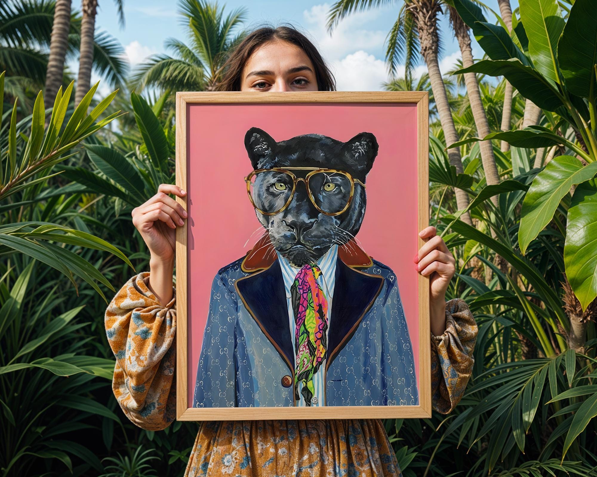 Panther in Suit Art Print | Luxury Animal Portrait wall art print, modern home decor, unframed artwork by Nomad & Nest