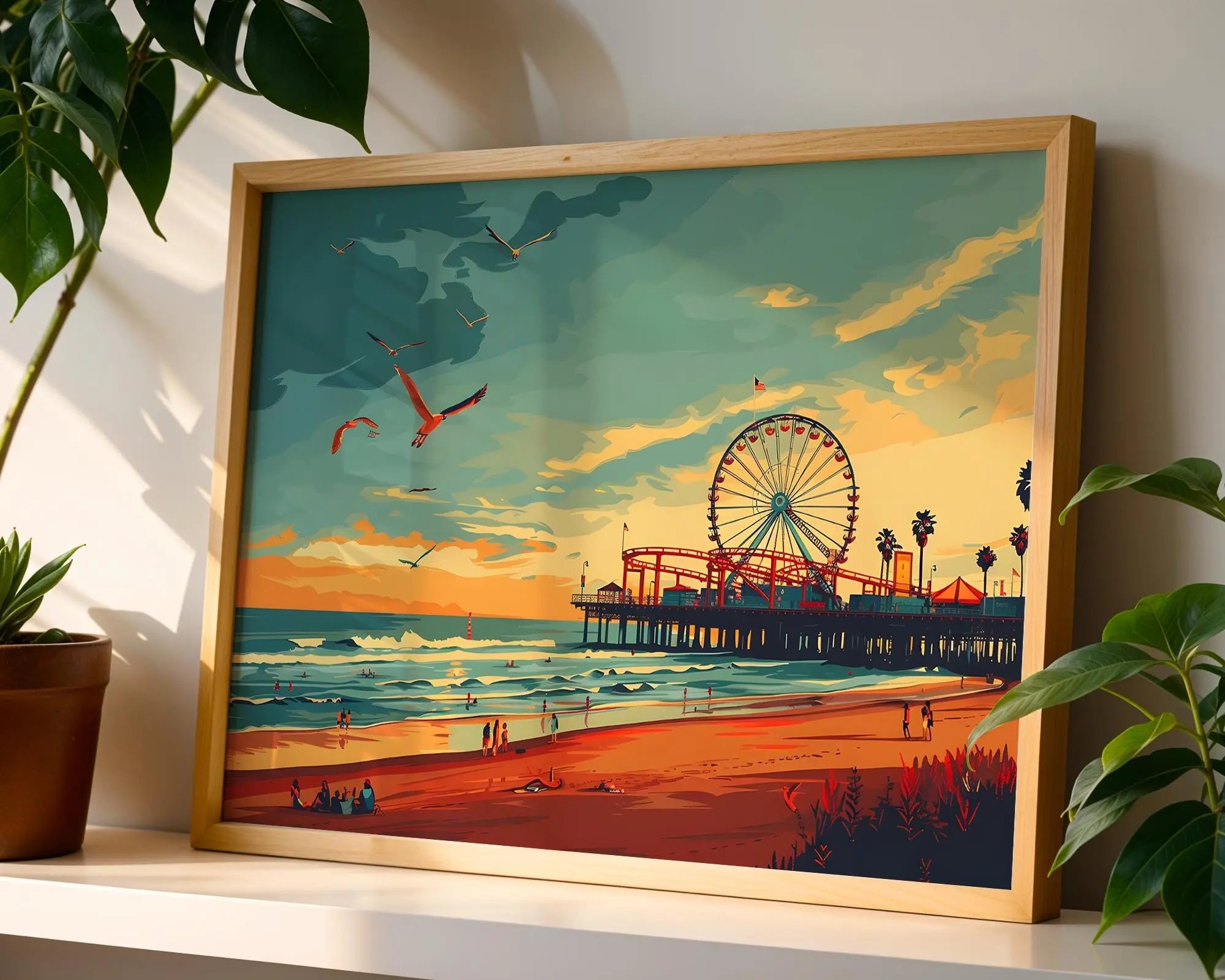 Modern Pop Art | Santa Monica Pier Print, Retro California Travel Poster, Coastal wall art print, modern home decor, unframed artwork by Nomad & Nest