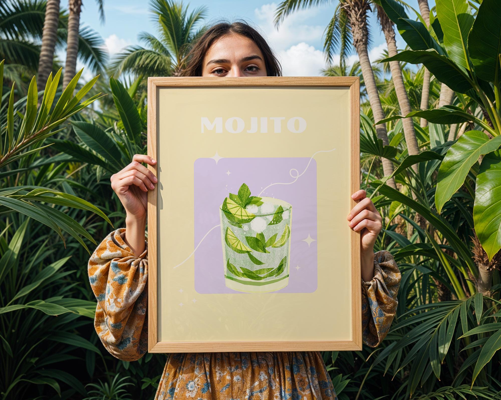 Mojito Cocktail Art Print | Tropical Bar Decor wall art print, modern home decor, unframed artwork by Nomad & Nest