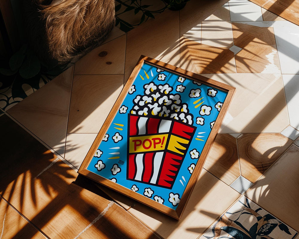 Modern Pop Art | Popcorn Print | Retro Movie Night Decor wall art print, modern home decor, unframed artwork by Nomad & Nest