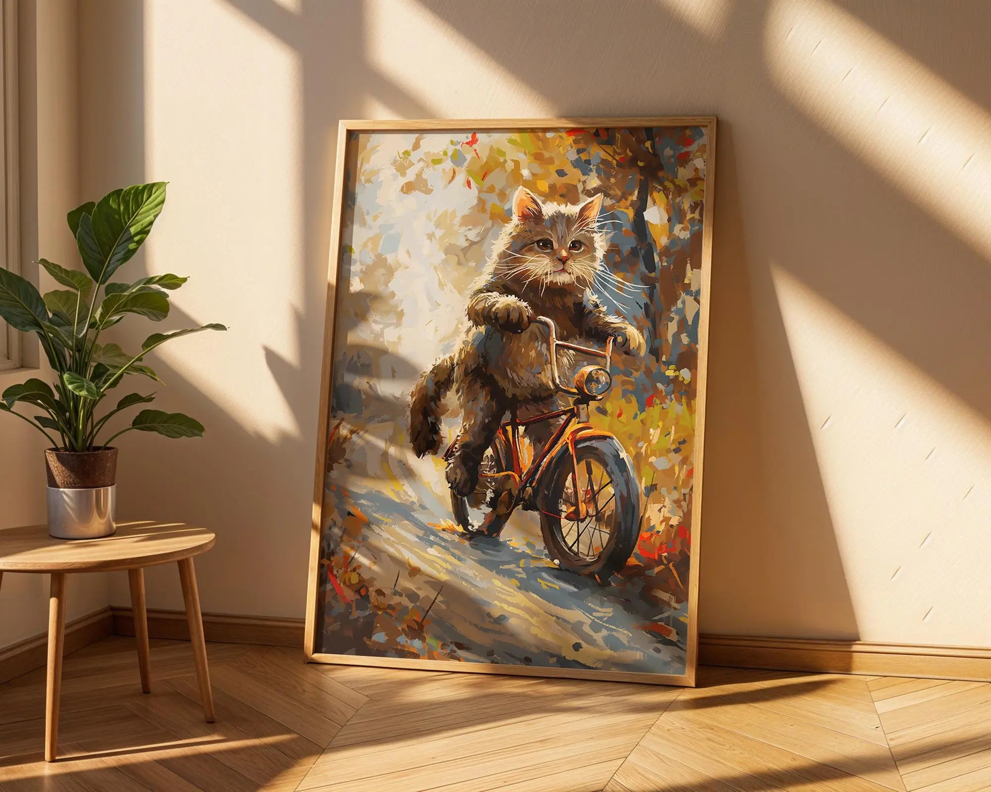 Autumn Cat Bicycle Print | Whimsical Fall Animal Wall Art wall art print, modern home decor, unframed artwork by Nomad & Nest