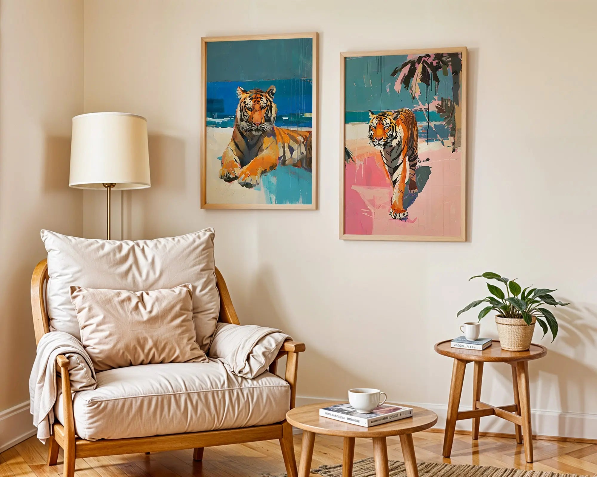 Colourful Prints | Tiger Beach Art Print Set| Modern Tropical Wall Decor (Set of 2) wall art print, modern home decor, unframed artwork by Nomad & Nest