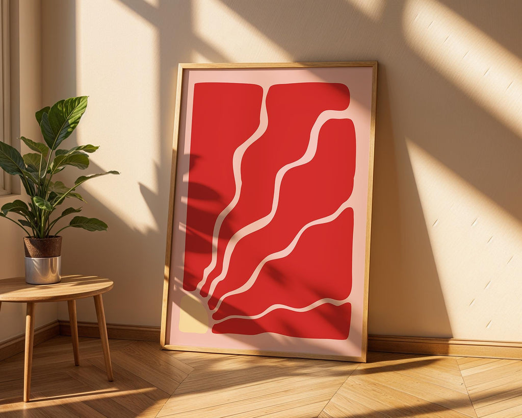 Abstract Red Flowing Lines Print | Mid Century Modern Art wall art print, modern home decor, unframed artwork by Nomad & Nest