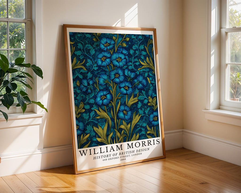 William Morris Print Inspired Floral Art  • Teal Blue Botanical Poster wall art print, modern home decor, unframed artwork by Nomad & Nest