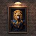 Floral Suit Lion Art Print | Quirky Animal Portrait wall art print, modern home decor, unframed artwork by Nomad & Nest