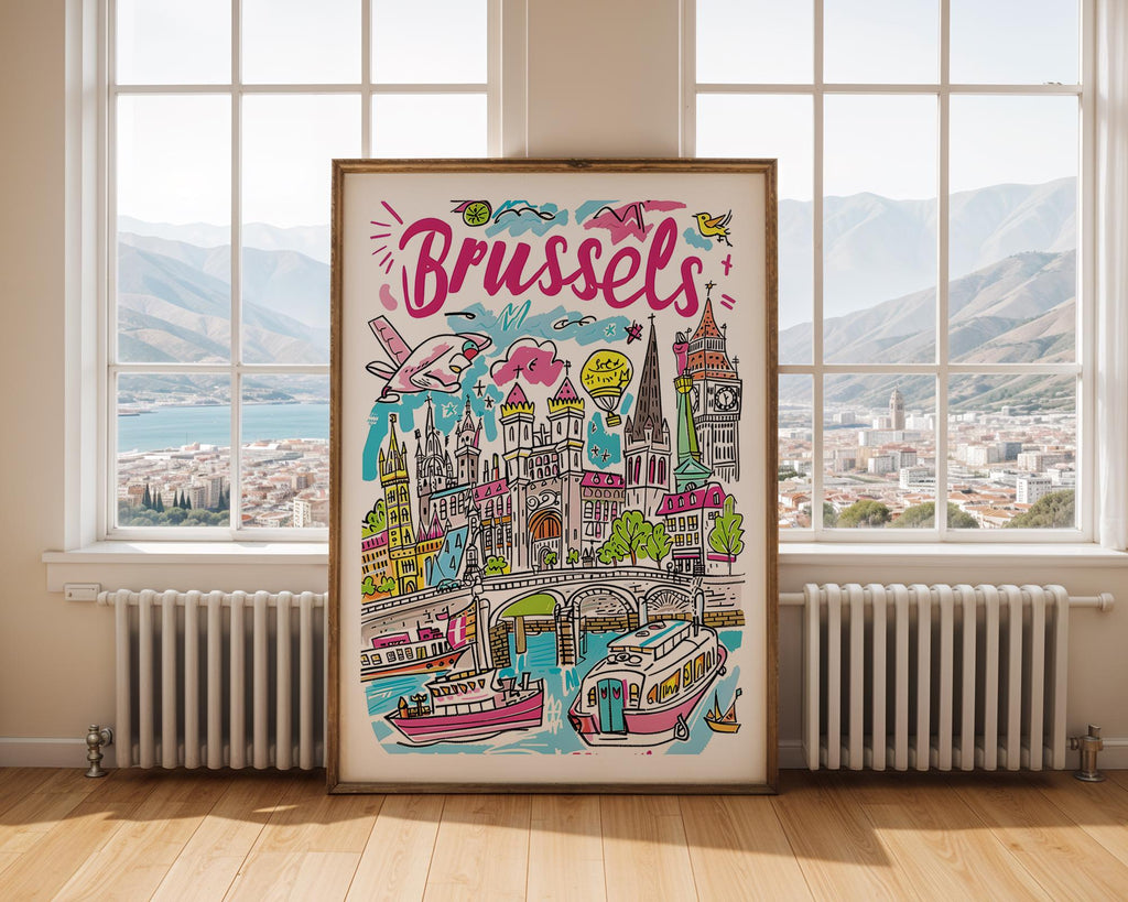 Brussels Travel Poster | Colorful Belgium City Art Print wall art print, modern home decor, unframed artwork by Nomad & Nest
