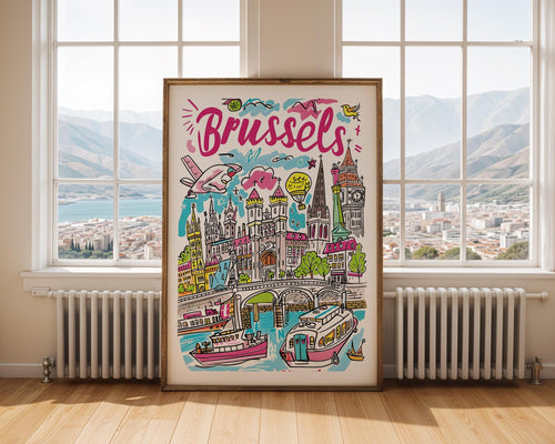 Brussels Travel Poster | Colorful Belgium City Art Print wall art print, modern home decor, unframed artwork by Nomad & Nest