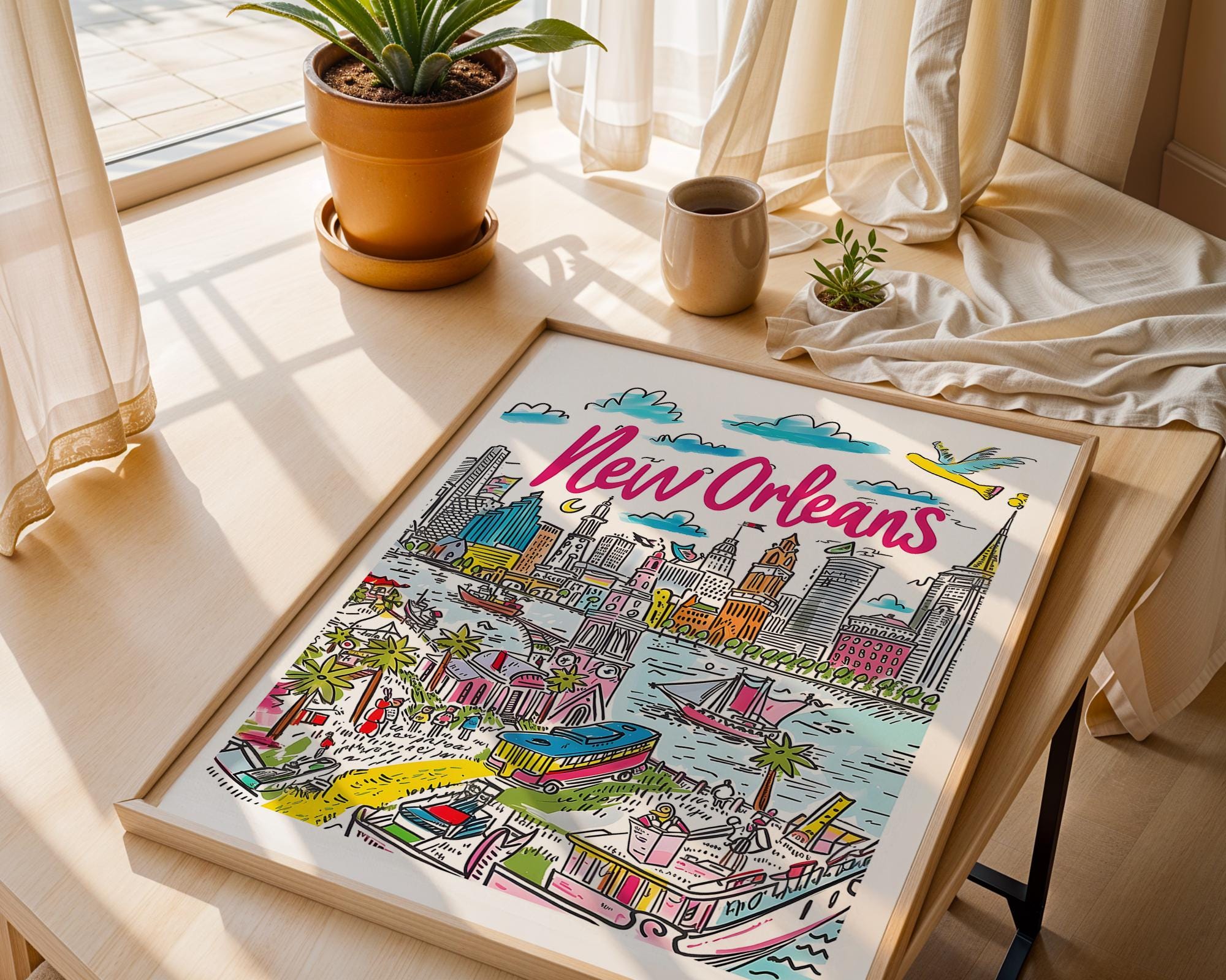 New Orleans Cityscape Art Print | Colorful Travel Poster wall art print, modern home decor, unframed artwork by Nomad & Nest