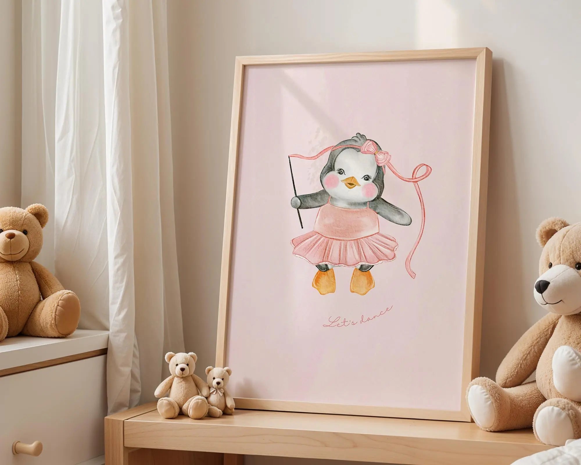 Playroom Ideas | Penguin Ballerina Nursery Art | Fun Dance Baby Print wall art print, modern home decor, unframed artwork by Nomad & Nest