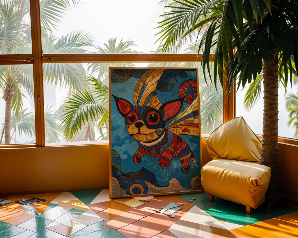 Abstract Chihuahua Print | Colourful Geometric Dog Art, Kids Room Decor wall art print, modern home decor, unframed artwork by Nomad & Nest