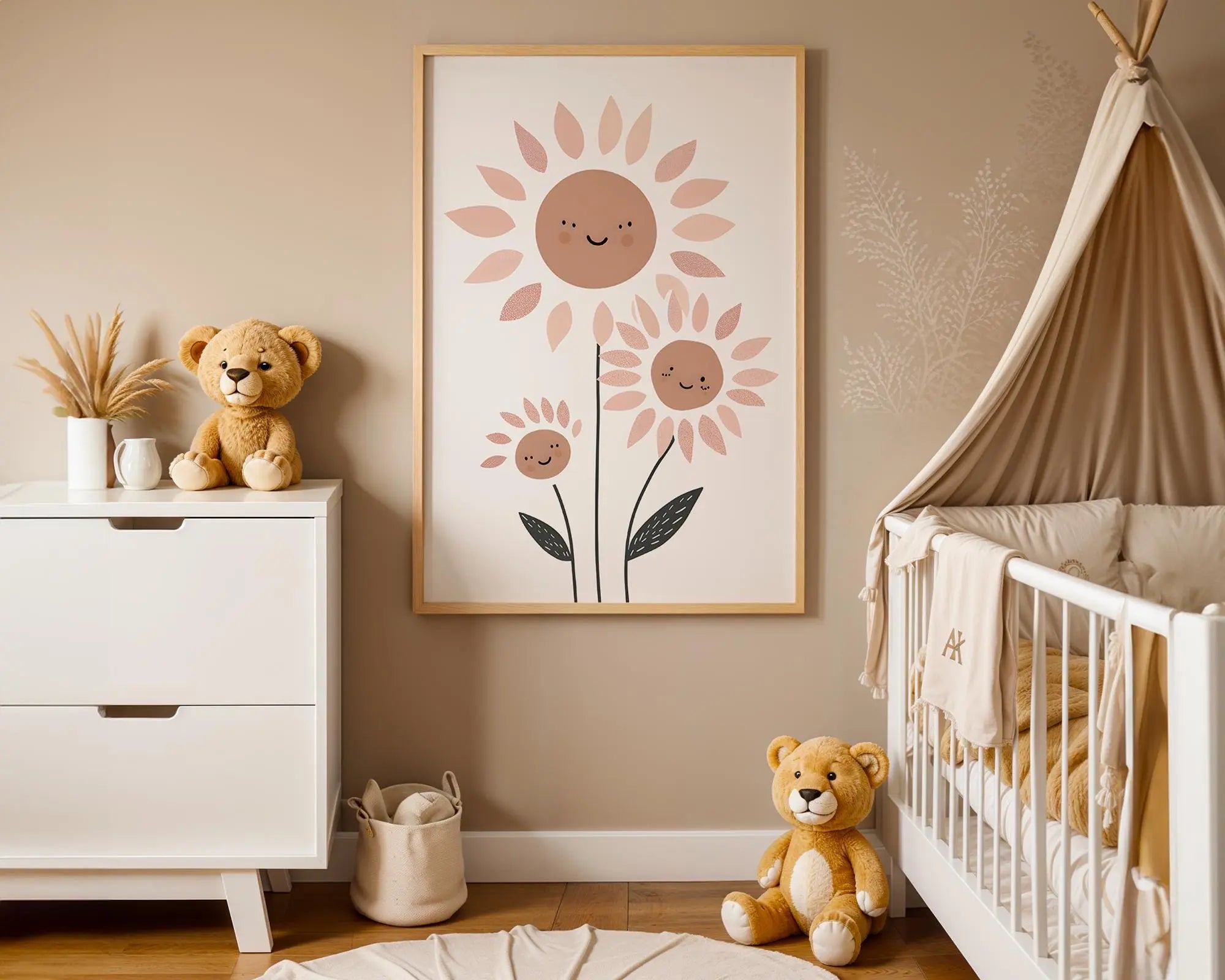 Playroom Ideas | Smiling Sunflower Nursery Wall Art | Boho Floral Print wall art print, modern home decor, unframed artwork by Nomad & Nest