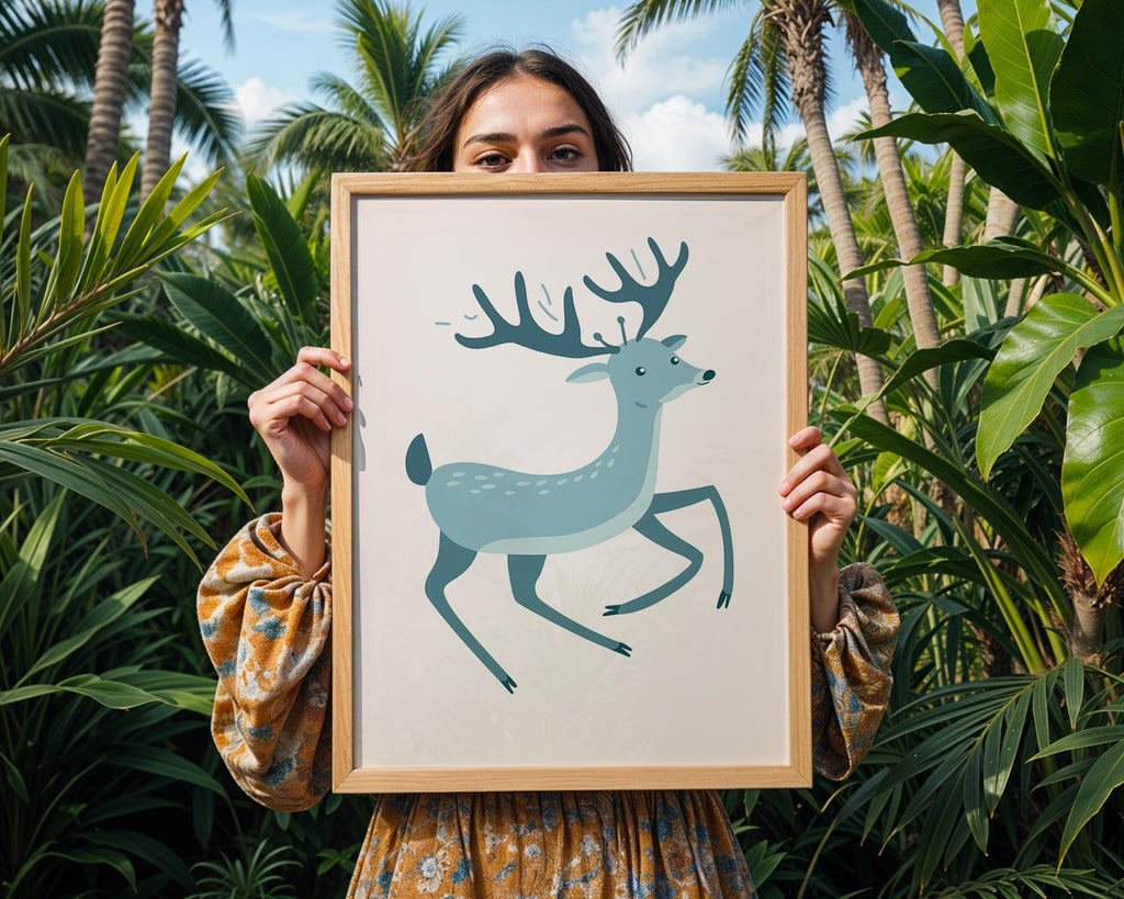 Blue Deer Fawn Print, Whimsical Nursery Art, Modern Woodland Decor wall art print, modern home decor, unframed artwork by Nomad & Nest