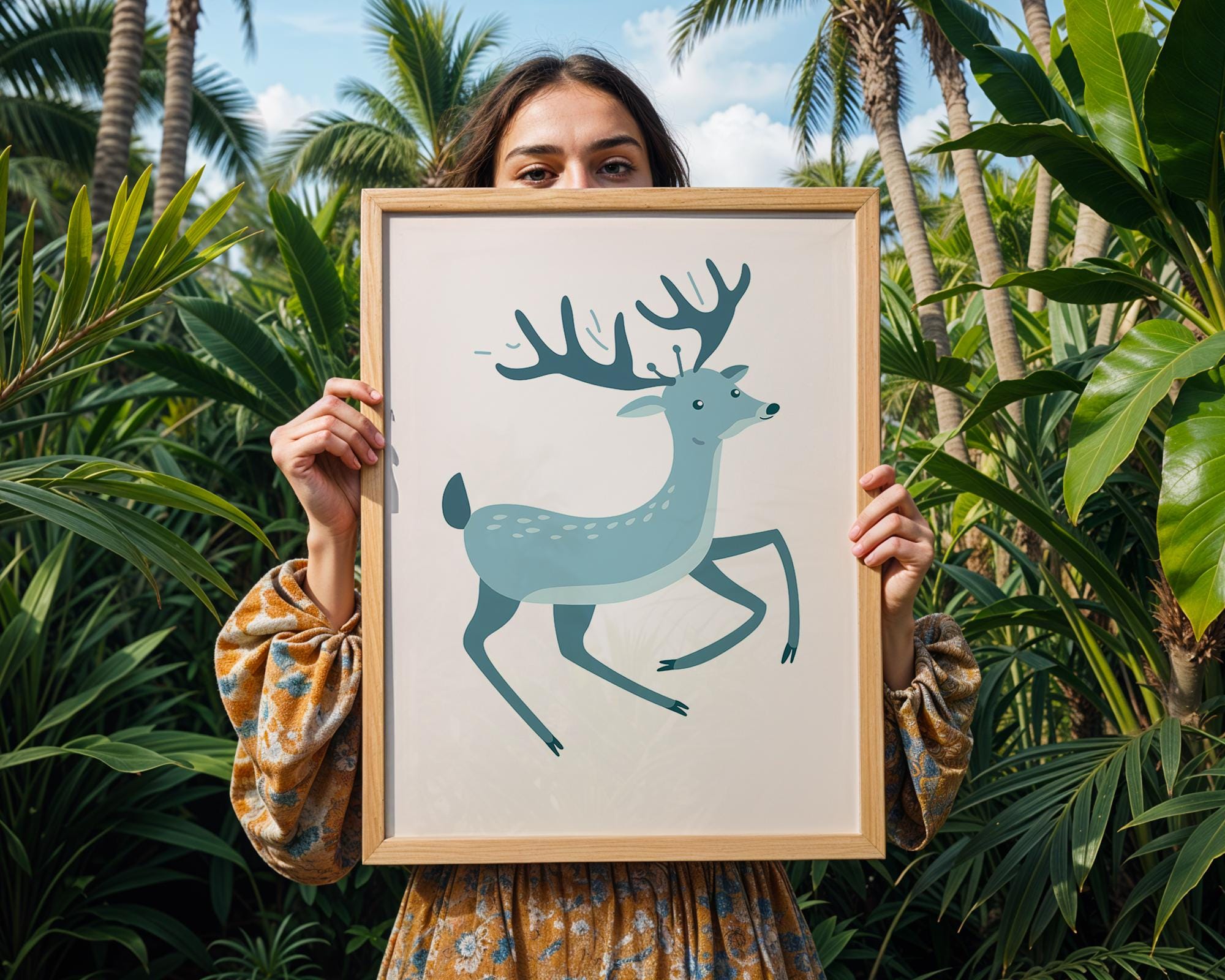 Blue Deer Fawn Print, Whimsical Nursery Art, Modern Woodland Decor wall art print, modern home decor, unframed artwork by Nomad & Nest