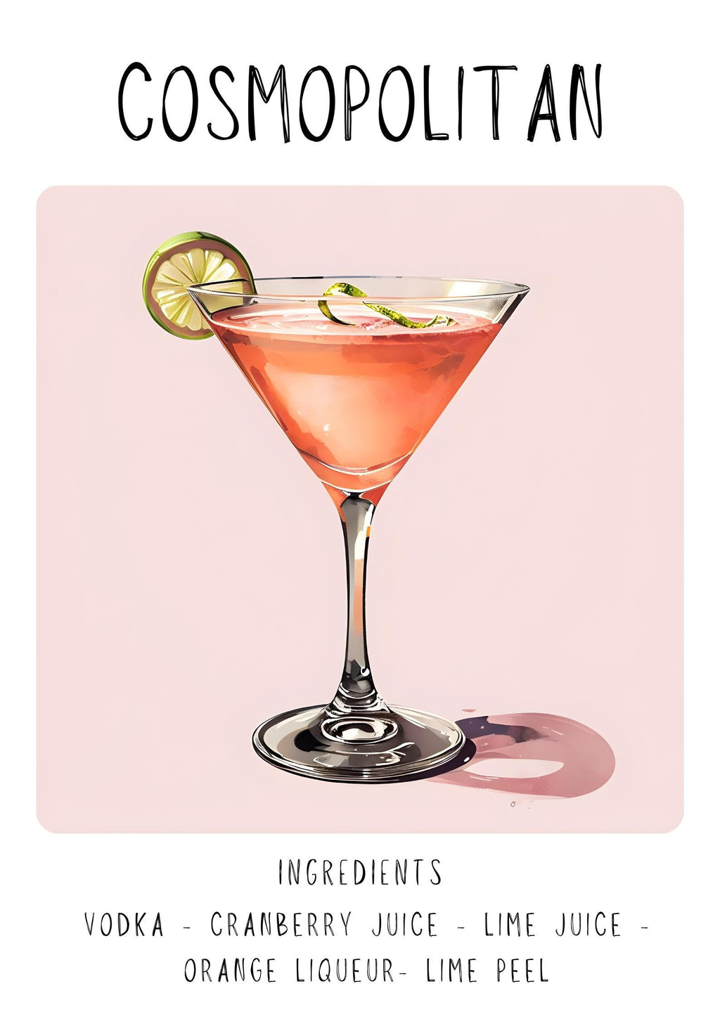 Cosmopolitan Cocktail Art Print | Minimalist Bar Cart Decor wall art print, modern home decor, unframed artwork by Nomad & Nest