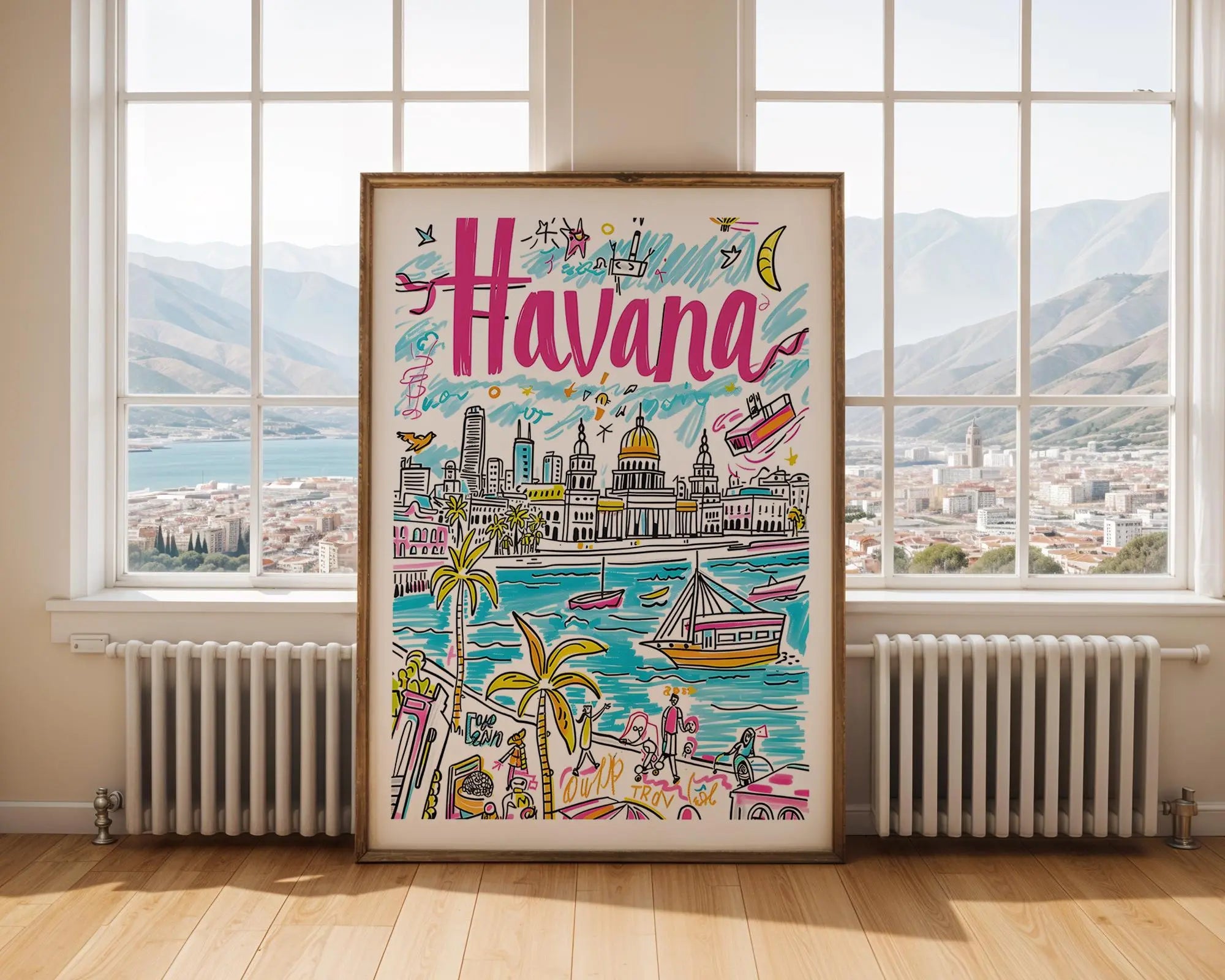 Havana Cuba Travel Poster | Retro Caribbean City Art Print wall art print, modern home decor, unframed artwork by Nomad & Nest
