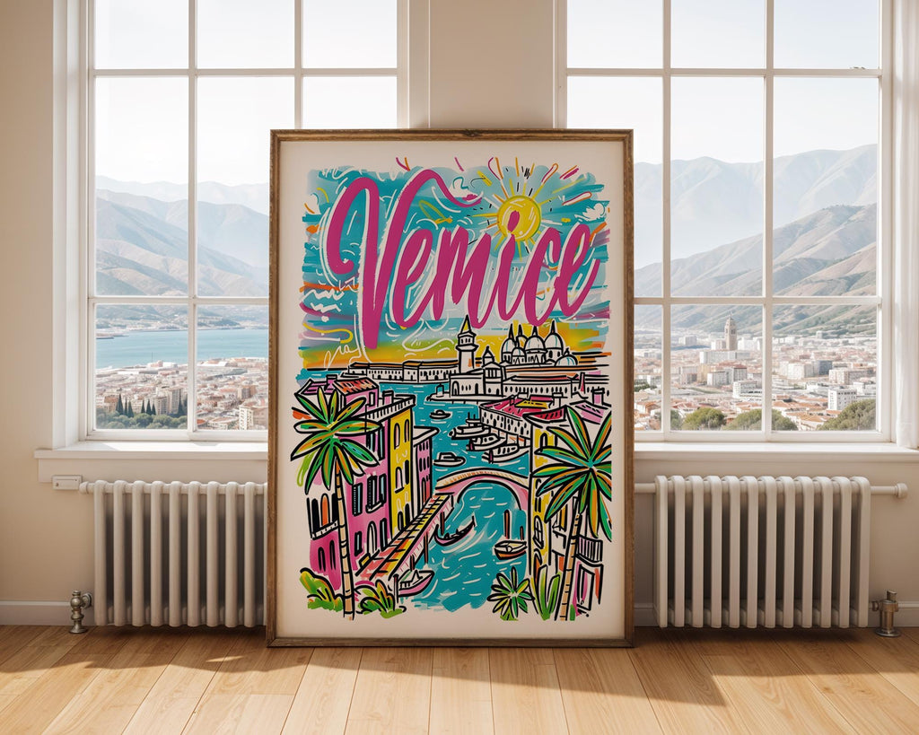 Venice Italy Art Print | Colorful Gondola Travel Poster wall art print, modern home decor, unframed artwork by Nomad & Nest