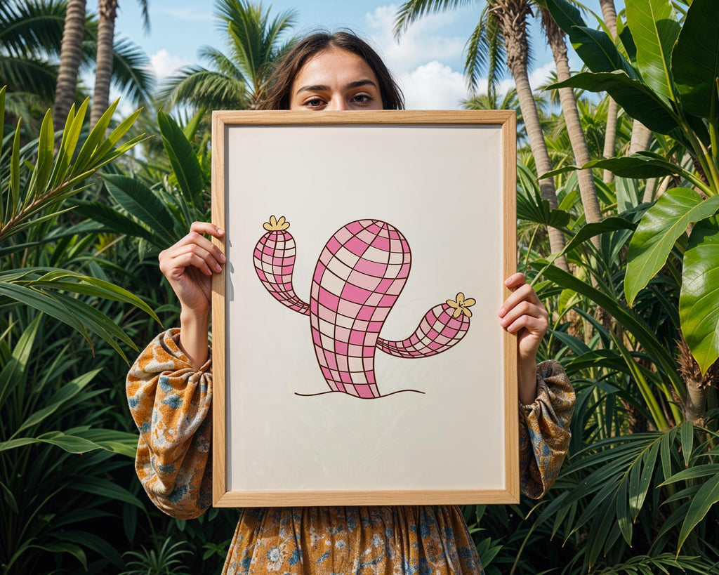 Pink Checkered Cactus Print | Retro Southwestern Wall Art wall art print, modern home decor, unframed artwork by Nomad & Nest