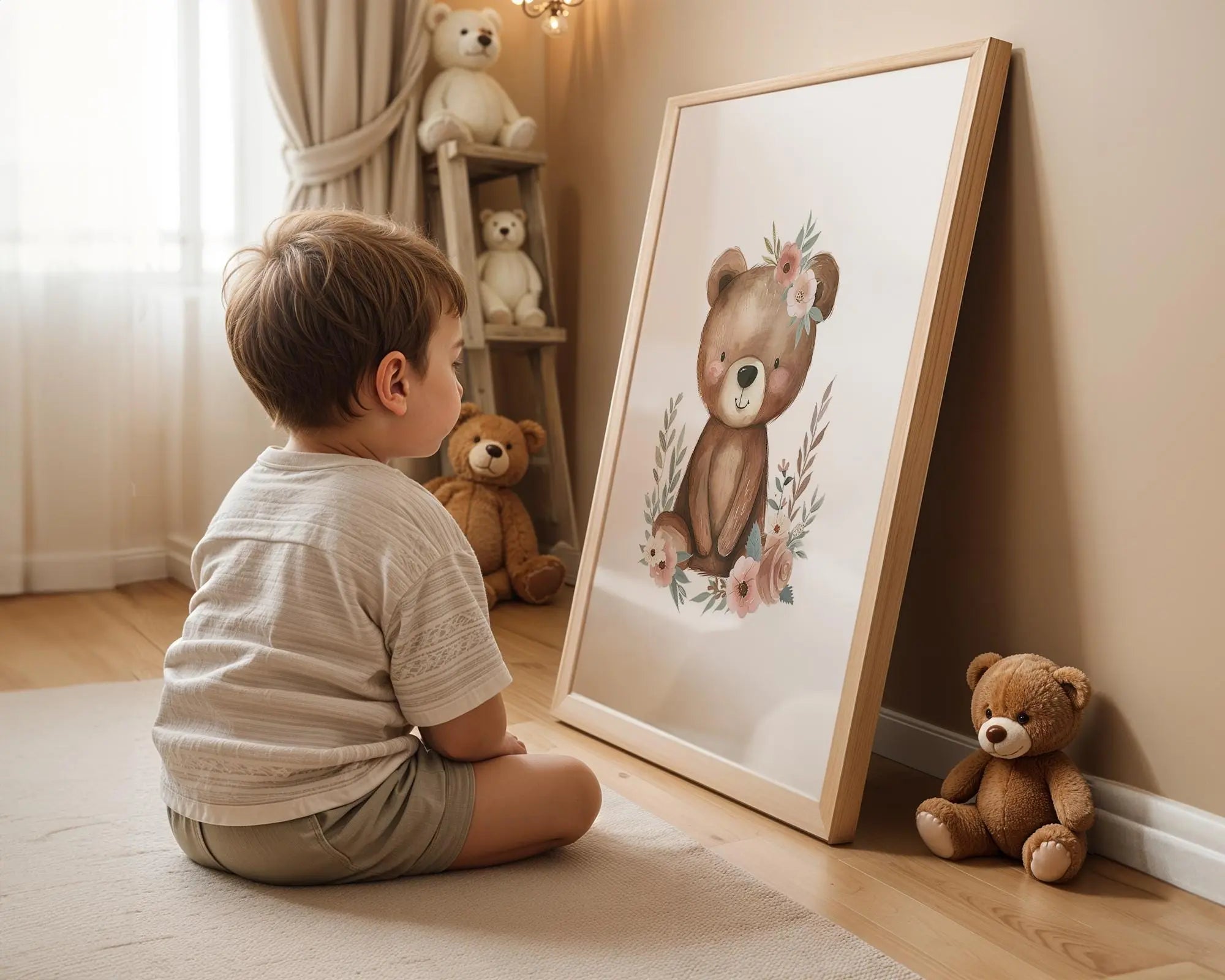 Playroom Ideas | Floral Bear Nursery Wall Art | Animal Baby Girl Print wall art print, modern home decor, unframed artwork by Nomad & Nest