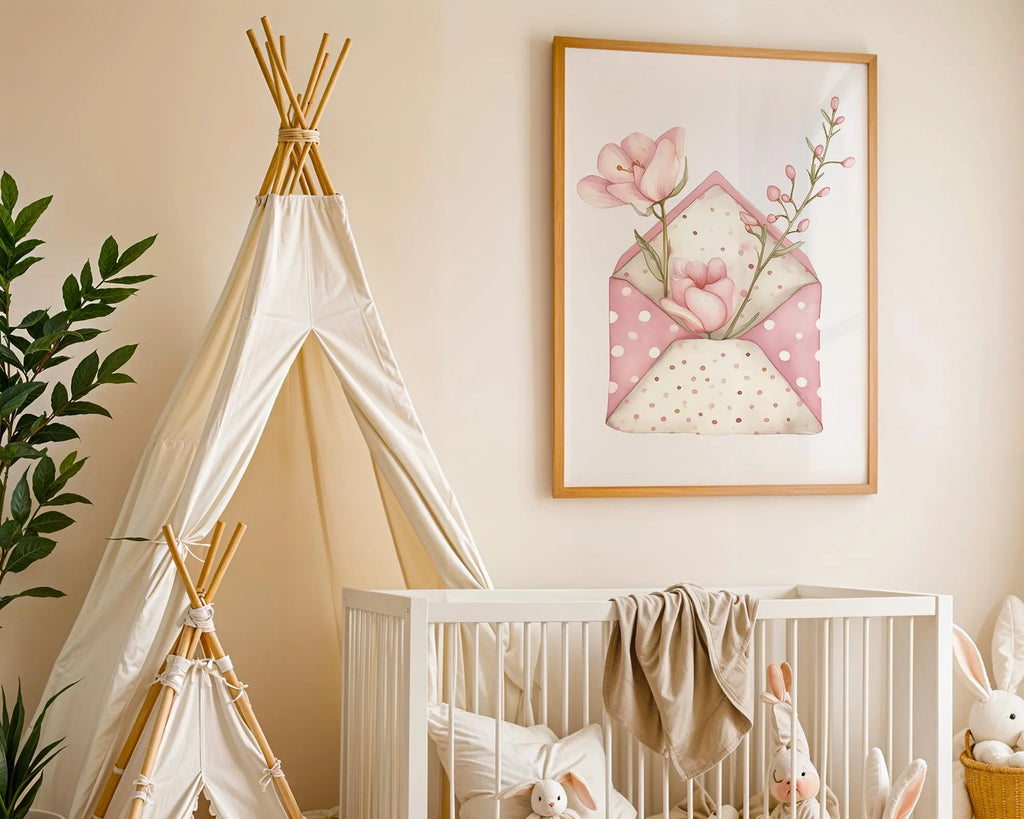 Playroom Ideas | Floral Envelope Nursery Art | Boho Baby Wall Decor wall art print, modern home decor, unframed artwork by Nomad & Nest