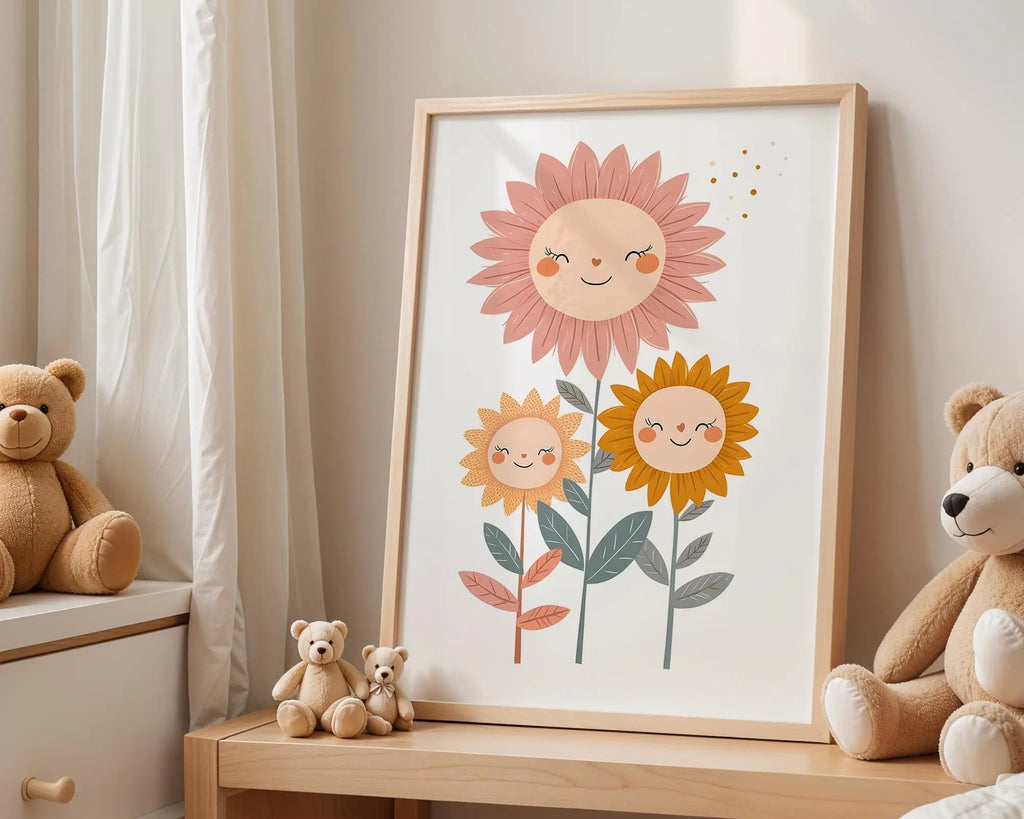 Playroom Ideas | Sunflower Friends Nursery Art | Boho Floral Wall Print wall art print, modern home decor, unframed artwork by Nomad & Nest