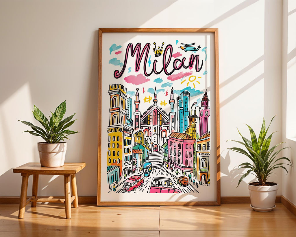 Milan Duomo Art Print | Colorful Italian Cityscape Travel Poster wall art print, modern home decor, unframed artwork by Nomad & Nest