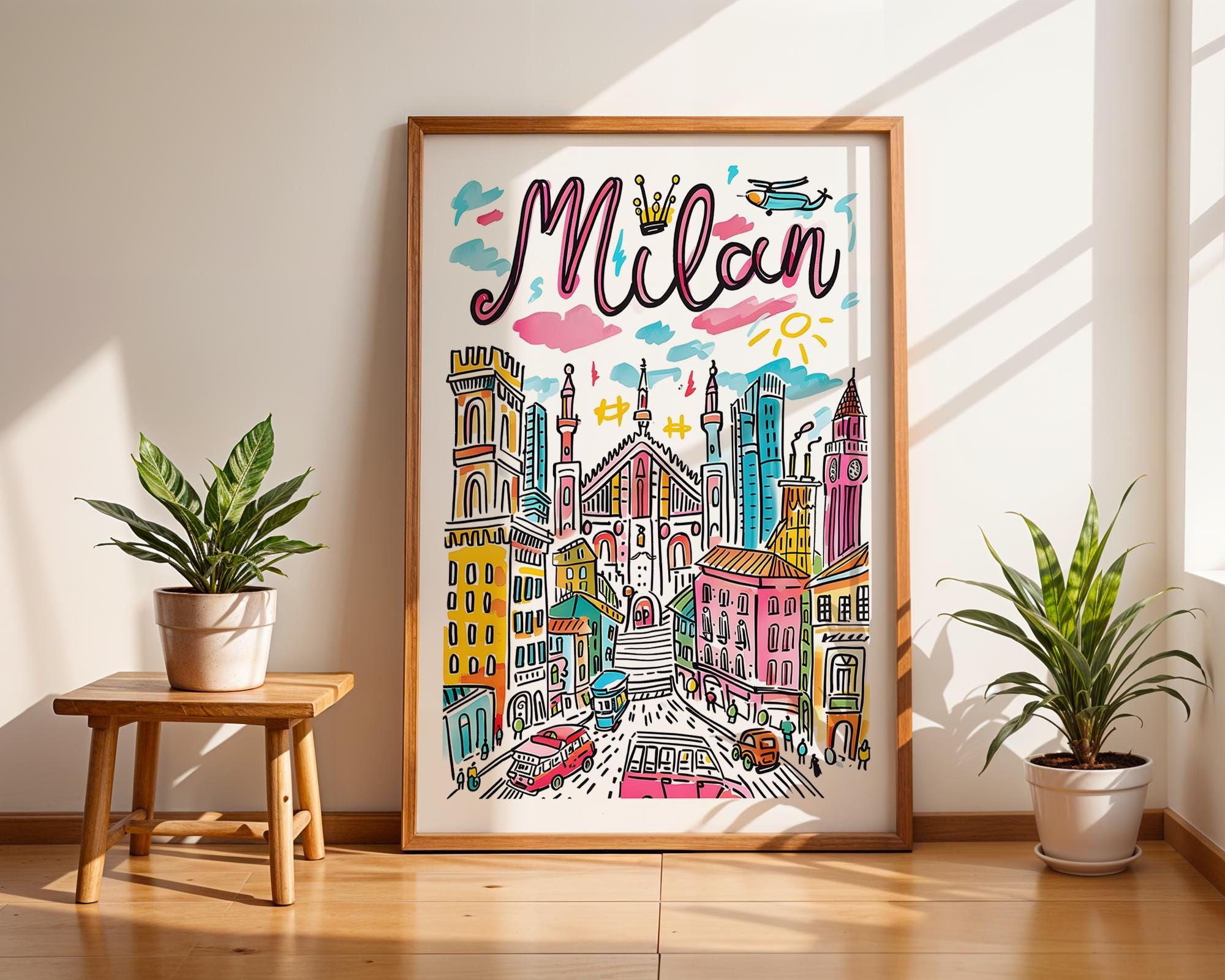 Milan Duomo Art Print | Colorful Italian Cityscape Travel Poster wall art print, modern home decor, unframed artwork by Nomad & Nest