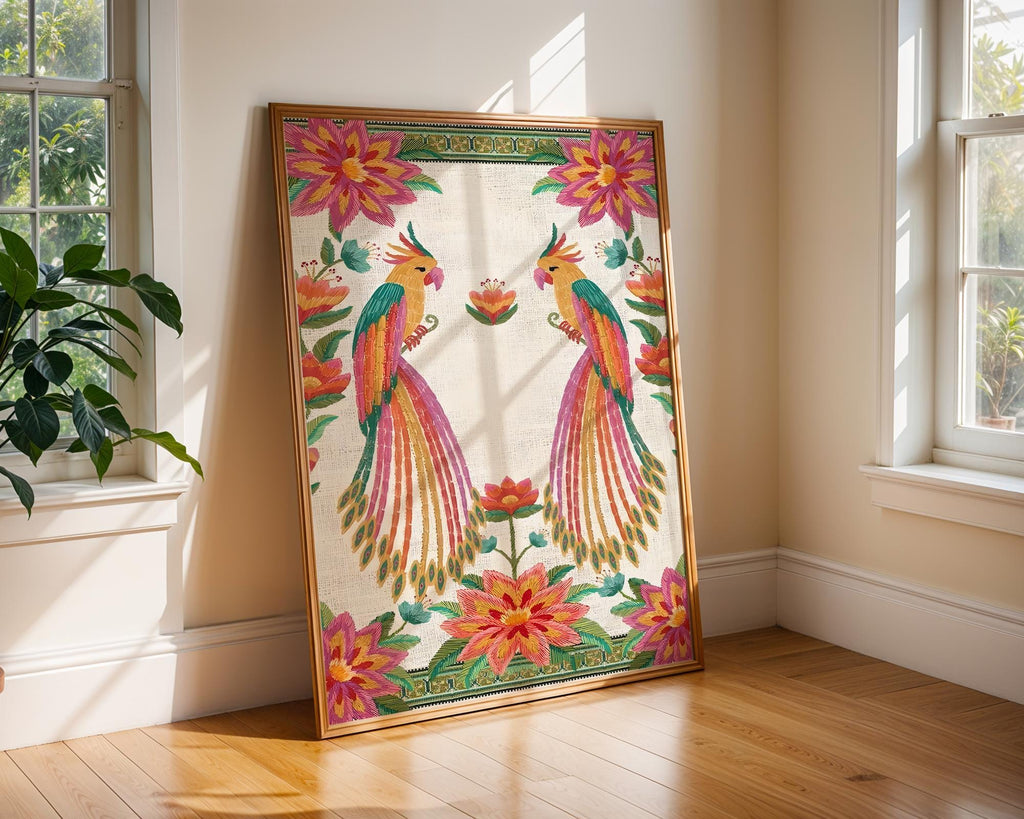 Tropical Parrot Art Print | Colorful Floral, Exotic Bird Wall Art wall art print, modern home decor, unframed artwork by Nomad & Nest