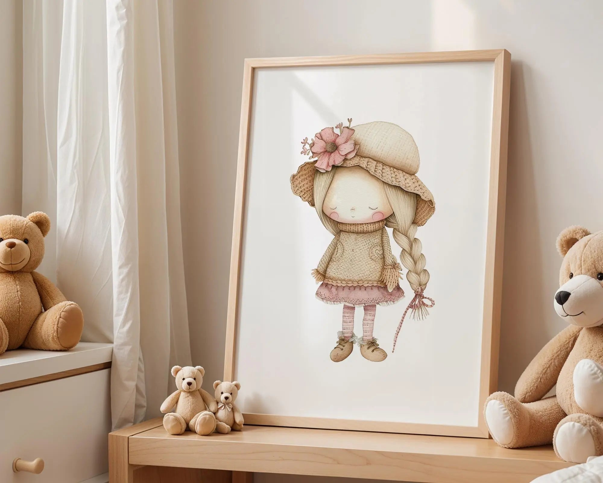 Girl with Knitted Hat Nursery Print | Winter Playroom Decor wall art print, modern home decor, unframed artwork by Nomad & Nest