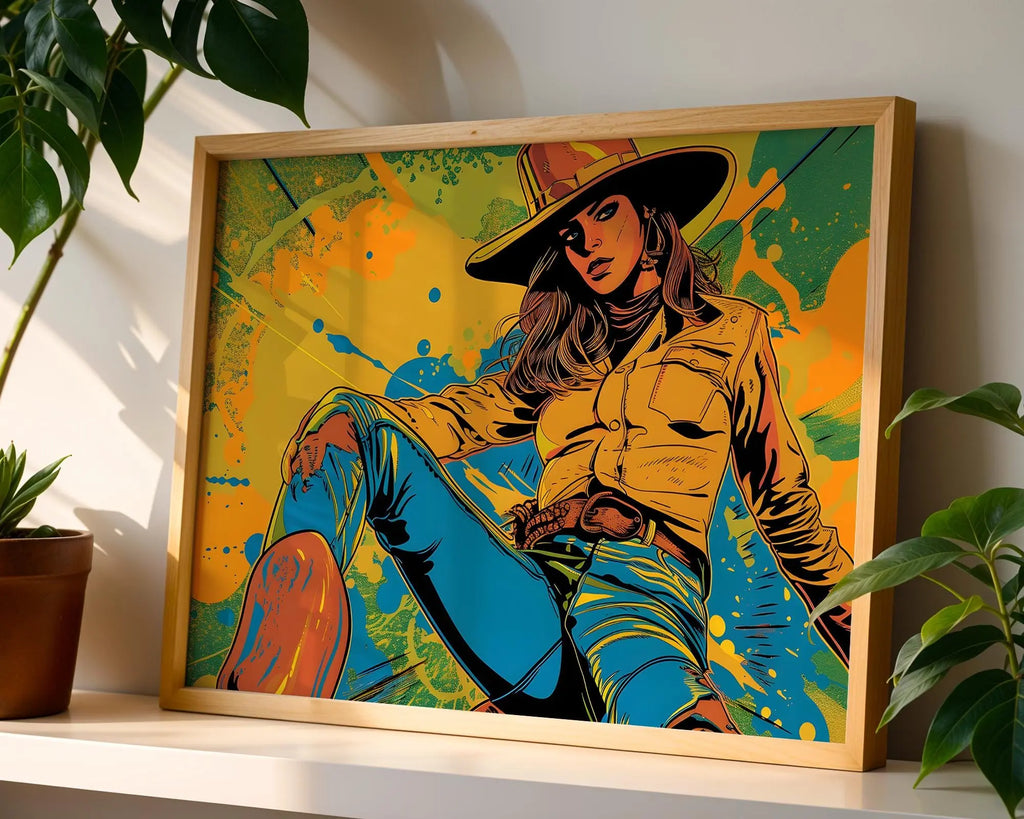 Modern Pop Art | Cowgirl Print, Retro Western Decor, Boho Home wall art print, modern home decor, unframed artwork by Nomad & Nest