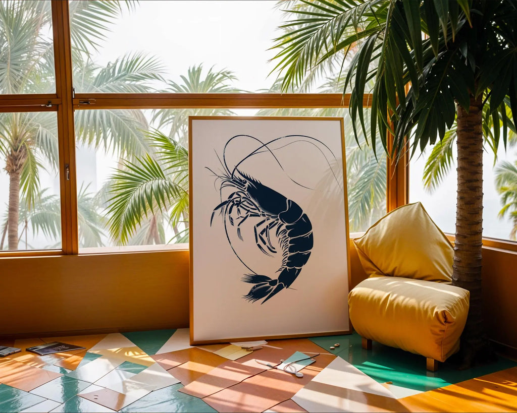 Detailed Shrimp Art Print | Modern Seafood Kitchen Decor wall art print, modern home decor, unframed artwork by Nomad & Nest