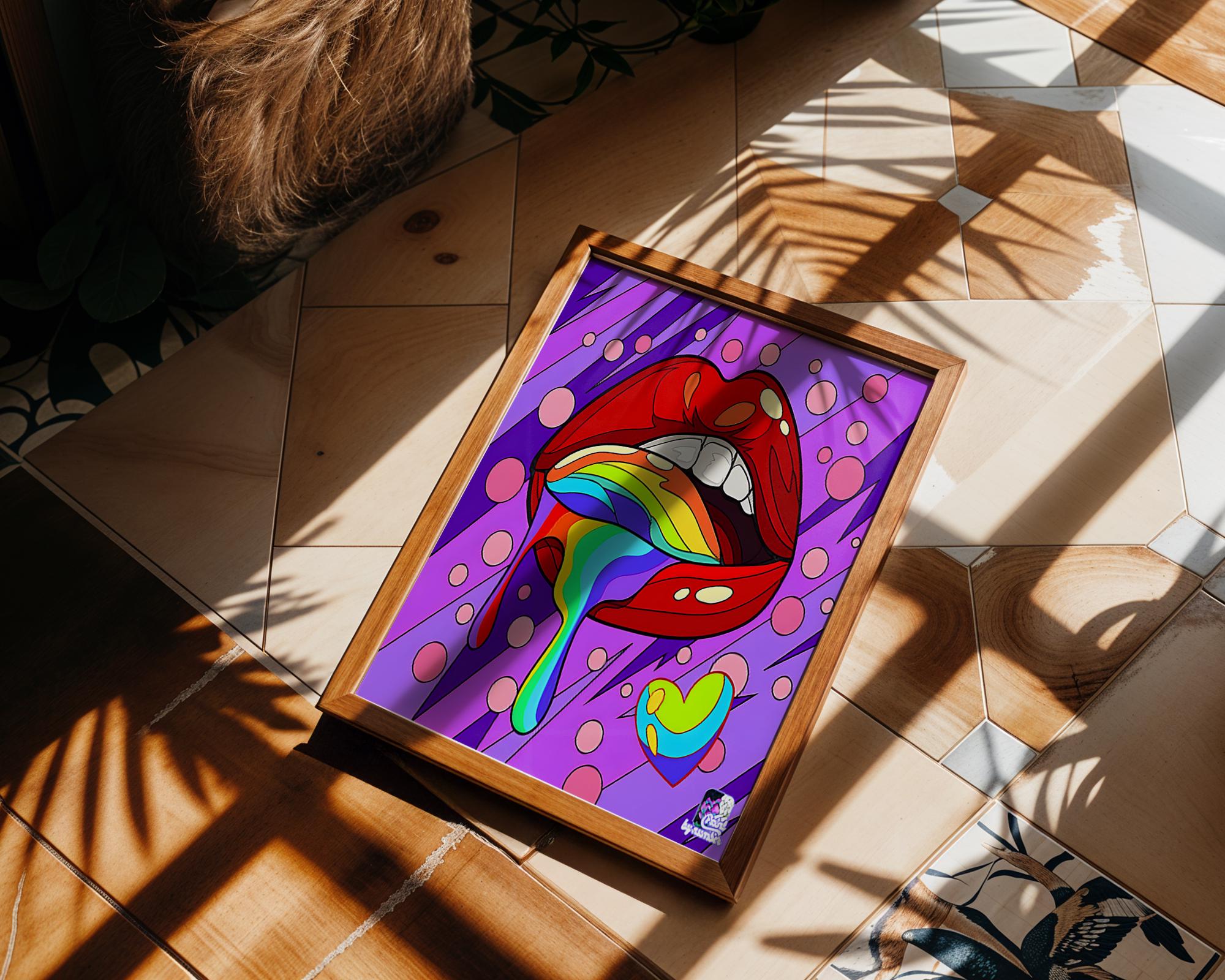 Modern Pop Art | Lips Rainbow Tongue Print | LGBTQ Graffiti wall art print, modern home decor, unframed artwork by Nomad & Nest