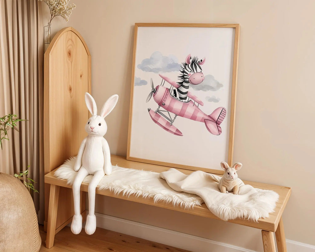 Playroom Ideas | Zebra Airplane Nursery Print | Adventure Animal Wall Art wall art print, modern home decor, unframed artwork by Nomad & Nest