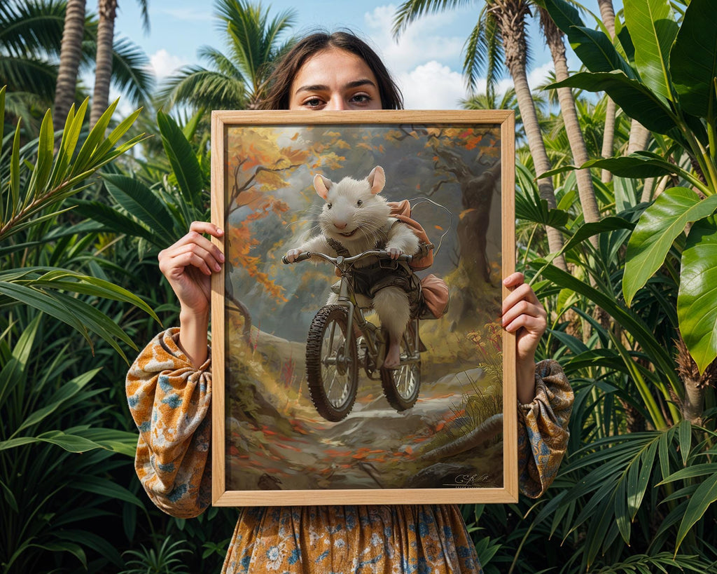 Mouse on Mountain Bike Print | Whimsical Animal Wall Art wall art print, modern home decor, unframed artwork by Nomad & Nest