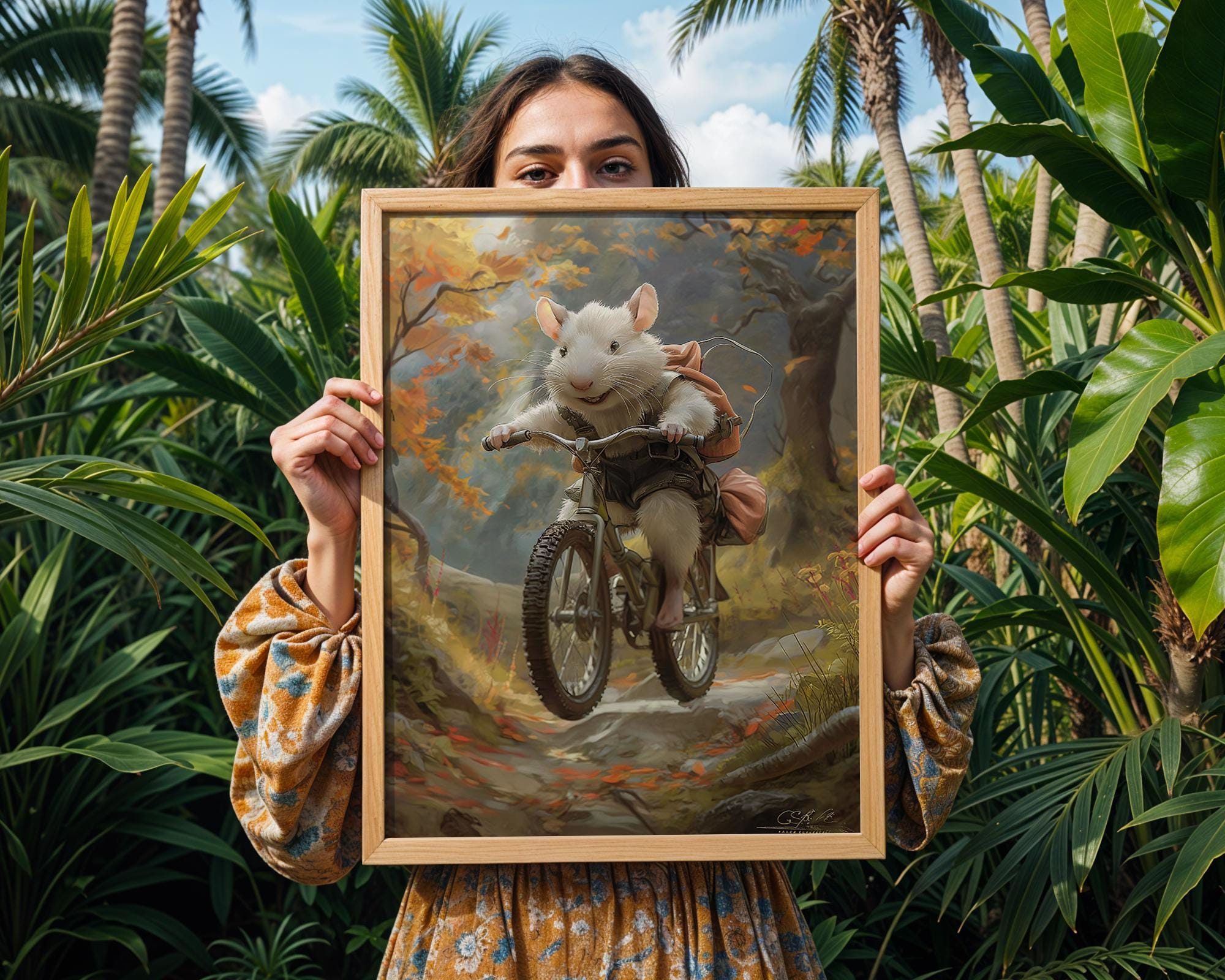 Mouse on Mountain Bike Print | Whimsical Animal Wall Art wall art print, modern home decor, unframed artwork by Nomad & Nest