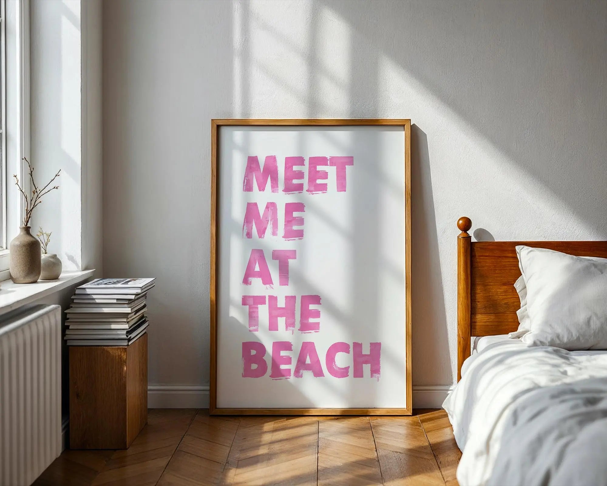 Meet Me At The Beach Print | Pink Summer Coastal Wall Art wall art print, modern home decor, unframed artwork by Nomad & Nest