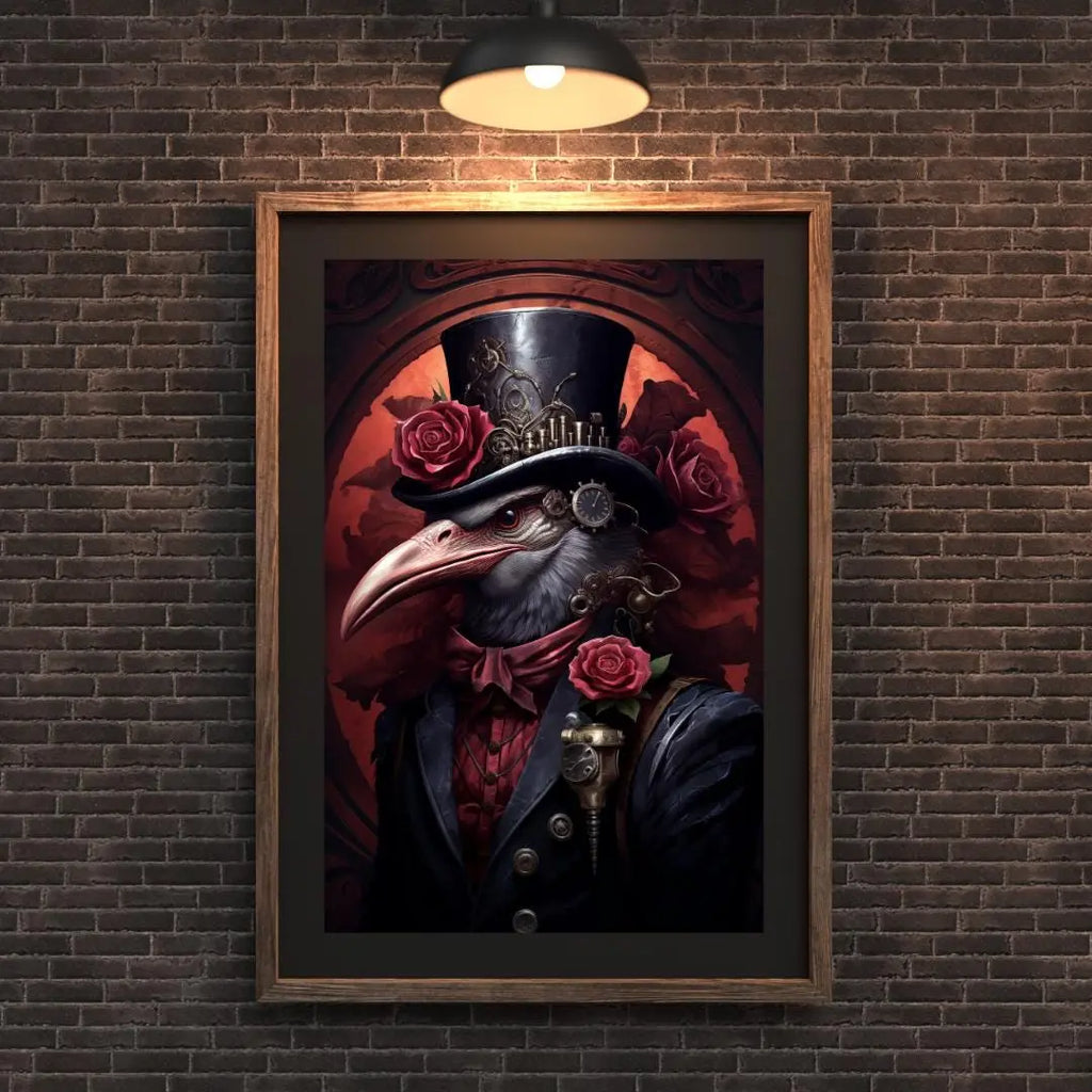 Steampunk Vulture Art Print | Gothic Bird Portrait with Roses wall art print, modern home decor, unframed artwork by Nomad & Nest