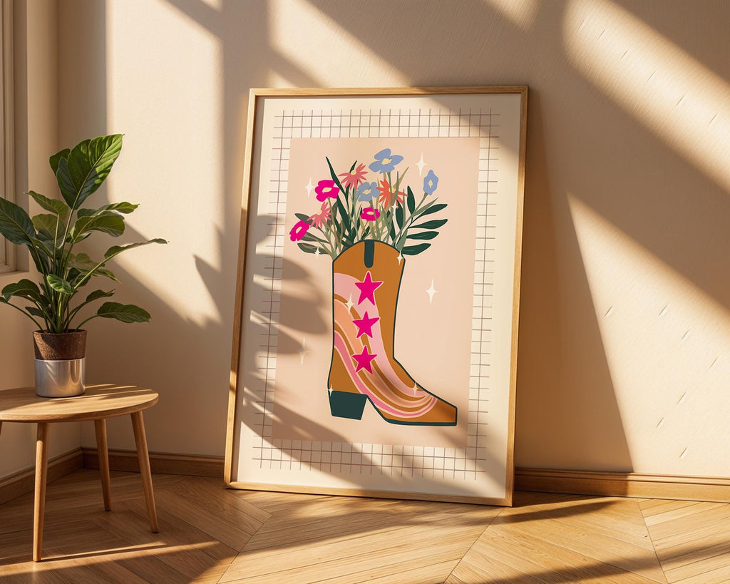 Cowgirl Boot Floral Print | Western Boho Wall Art wall art print, modern home decor, unframed artwork by Nomad & Nest