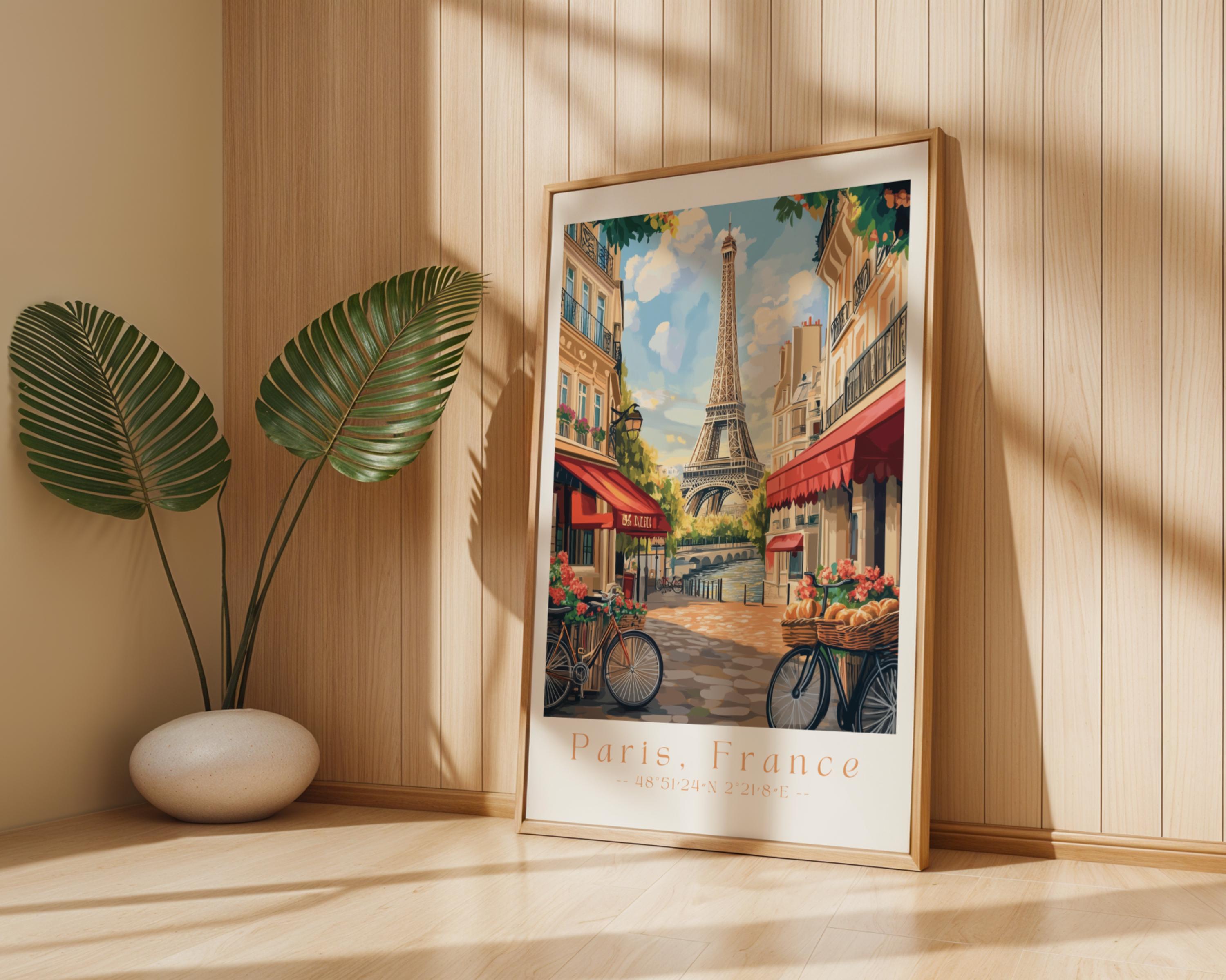 Eiffel Tower Print – Romantic Paris Street Scene, European Travel Poster wall art print, modern home decor, unframed artwork by Nomad & Nest