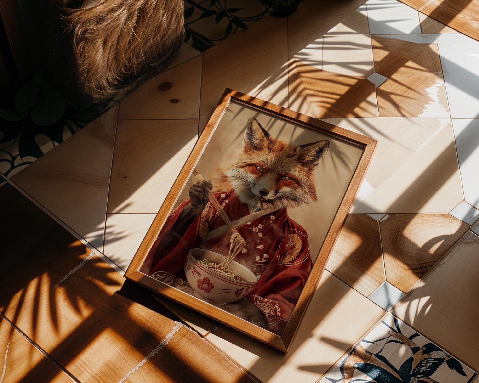 Fox Ramen Art Print | Kimono Animal Poster wall art print, modern home decor, unframed artwork by Nomad & Nest