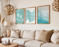 Colourful Prints | Coastal Palm Tree Print Set Ocean Waves, Boho Beach House Art (Set of 3) wall art print, modern home decor, unframed artwork by Nomad & Nest