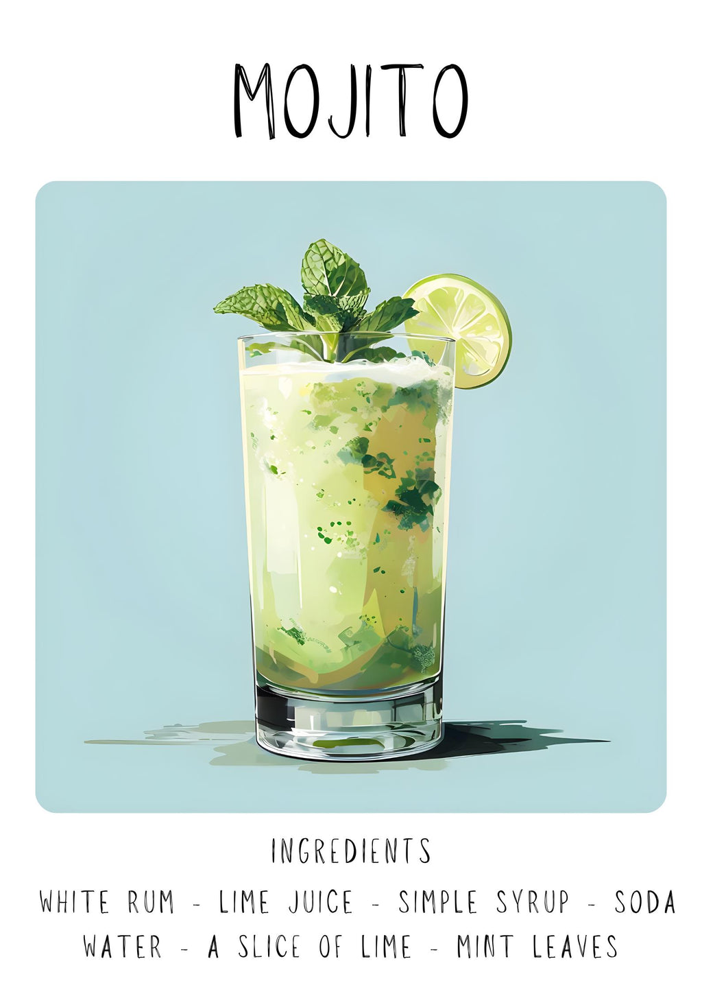 Mojito Cocktail Art Print | Minimalist Bar Cart Decor wall art print, modern home decor, unframed artwork by Nomad & Nest