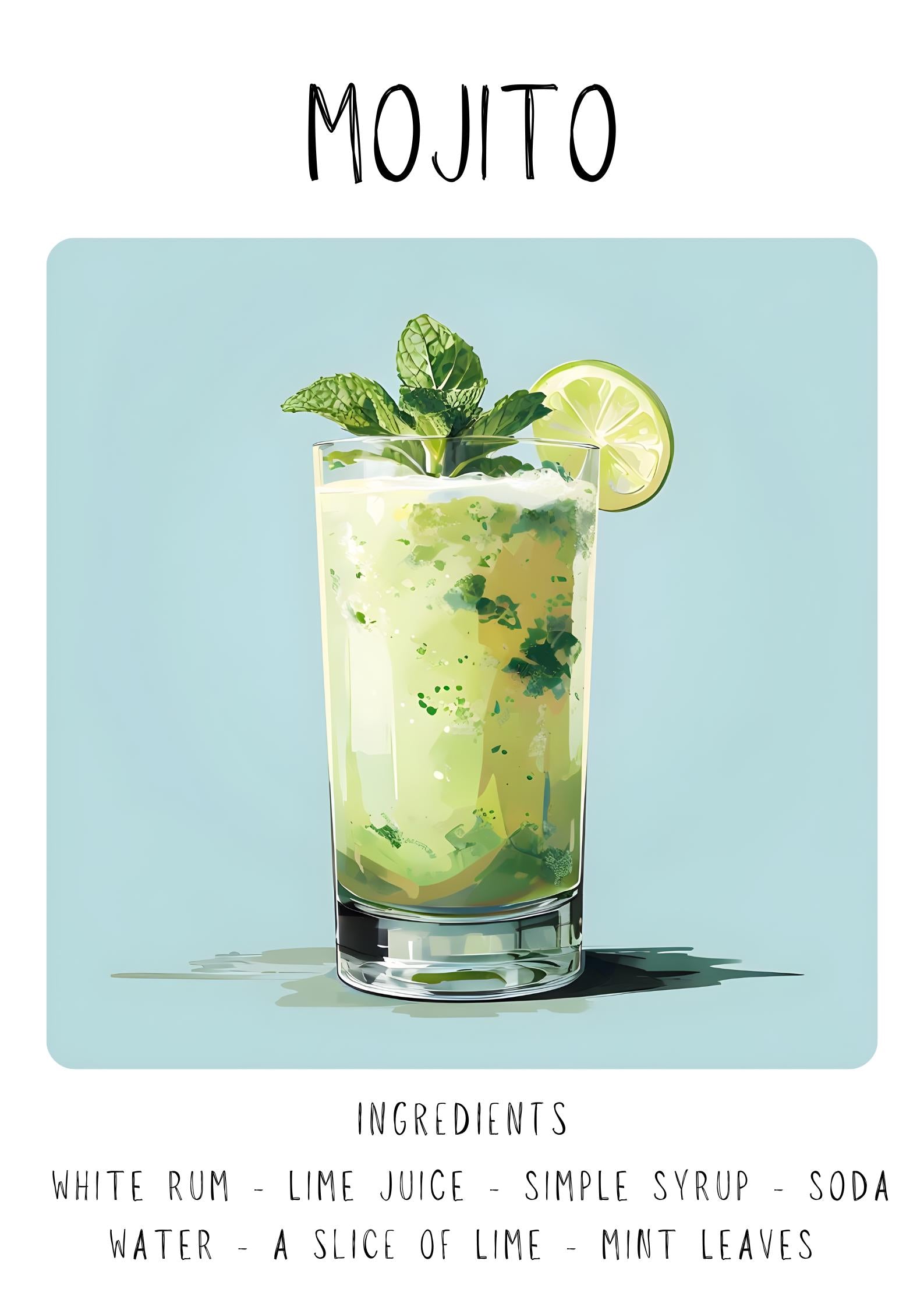 Mojito Cocktail Art Print | Minimalist Bar Cart Decor wall art print, modern home decor, unframed artwork by Nomad & Nest
